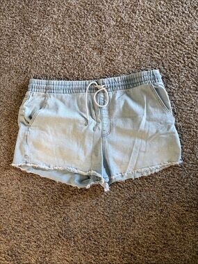 Celebrity Pink Light Blue Drawstring Denim Shorts